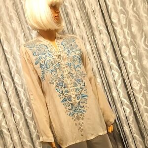 Johnny Was embroidered tunic blouse